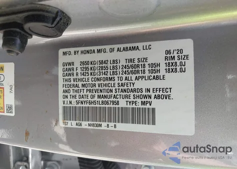 2020 Honda Pilot Awd Ex-L from USA, damaged, VIN 5FNYF6H51LB067958